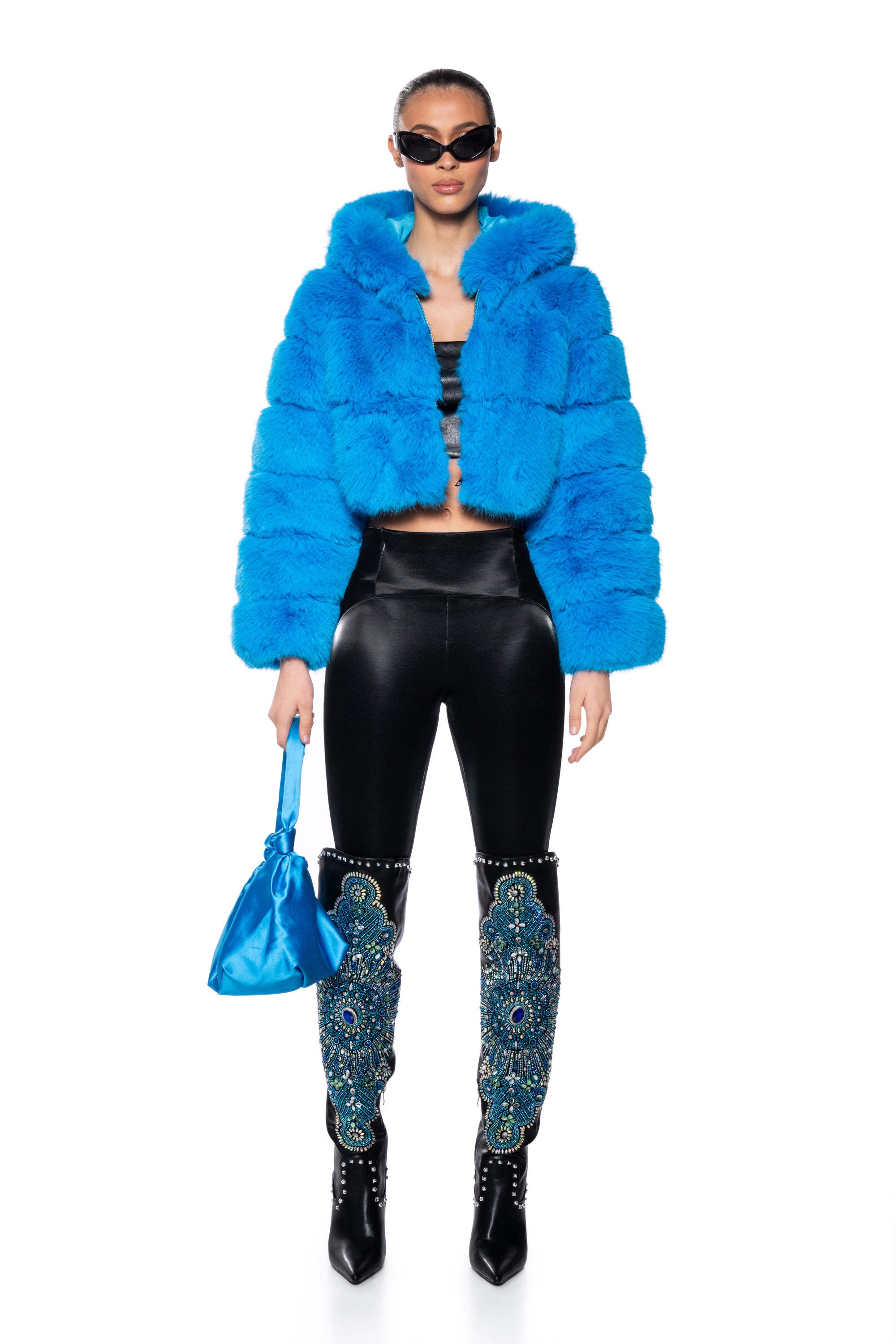 YETI FAUX FOX FUR COAT IN BLUE