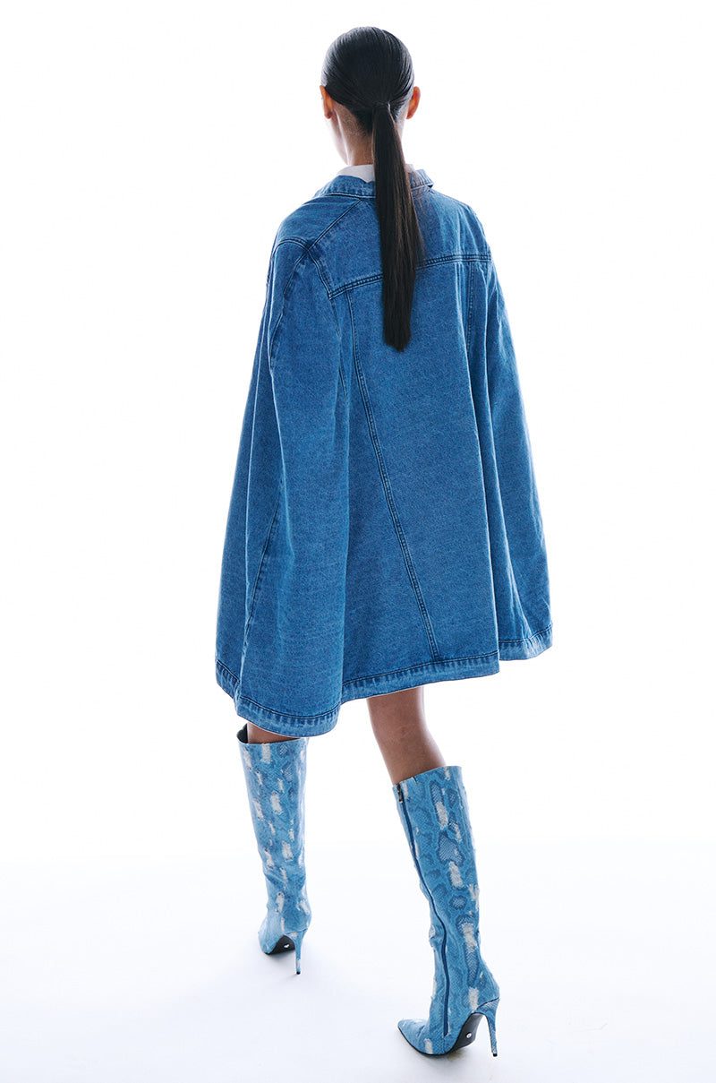 DON'T TALK LOUD DENIM TRENCH PONCHO