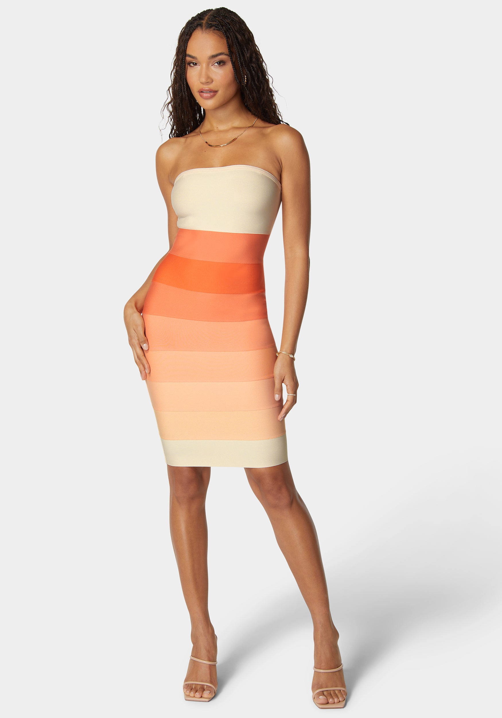 Strapless Colorblock Bandage Midi