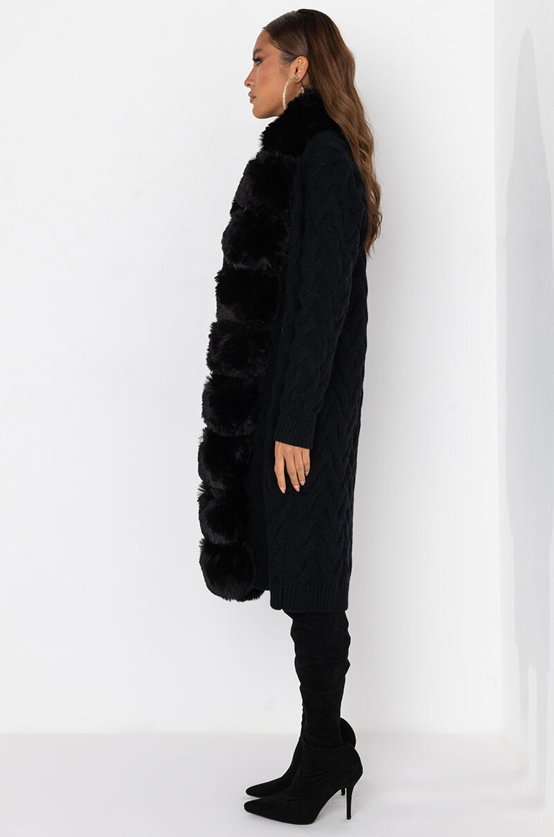 BABBS KNIT TRENCH WITH FAUX FUR LINING