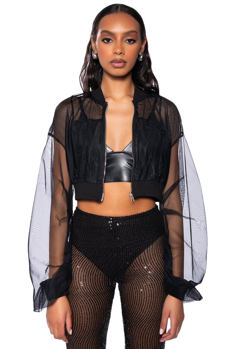 BELLA LUNA SHEER STACKED ARM BOMBER