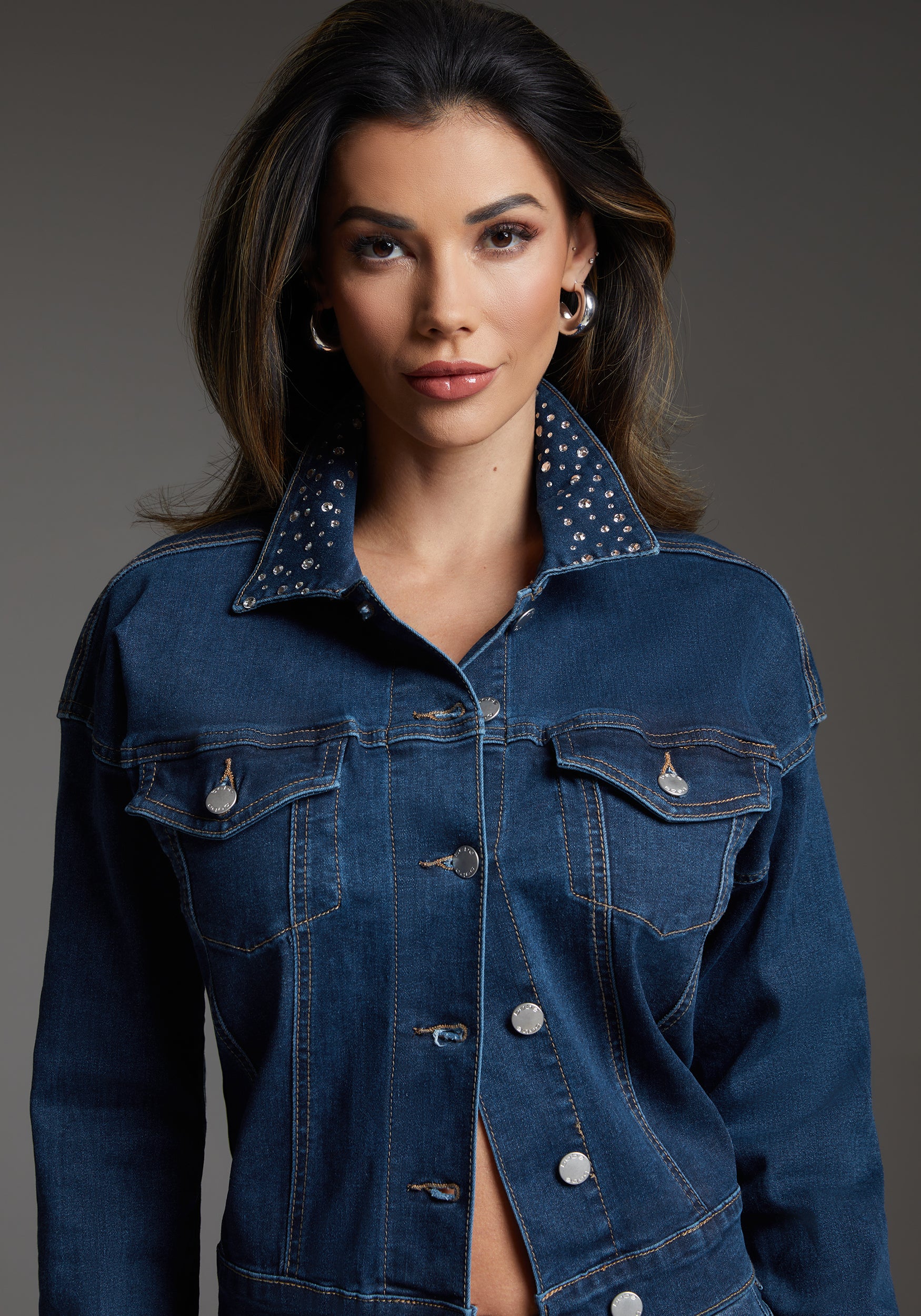 bebe Denim Jacket Embellished With Crystals by Swarovski