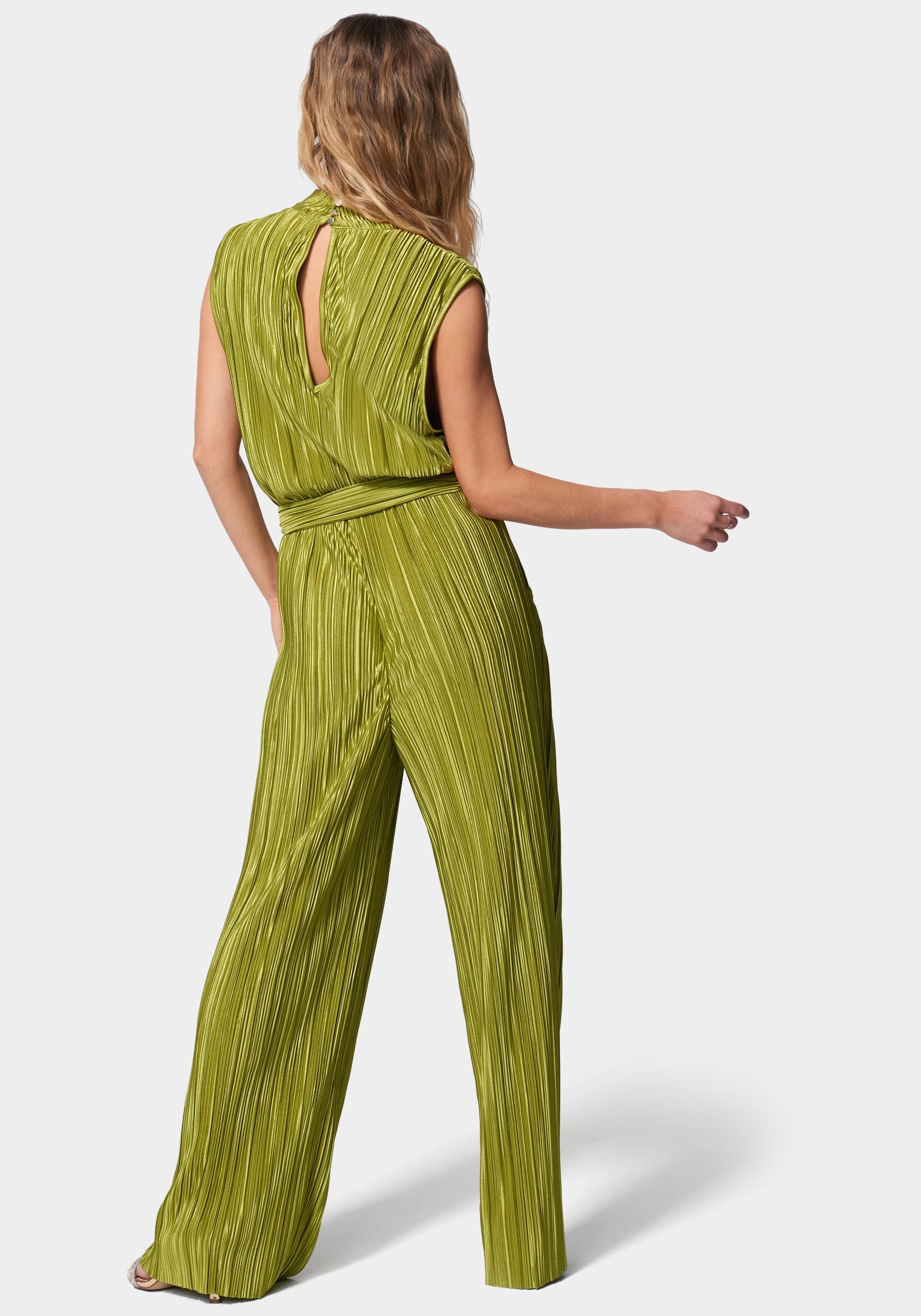 Knit Plisse Mock Neck Jumpsuit