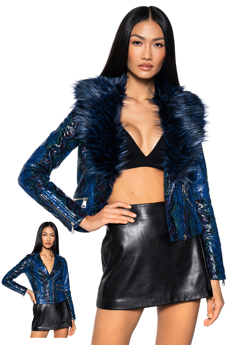 AZALEA WANG BENNY FUR COLLAR SNAKE JACKET