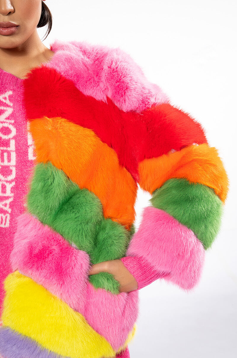 JAYLEY BRAND FAUX FUR RAINBOW JACKET
