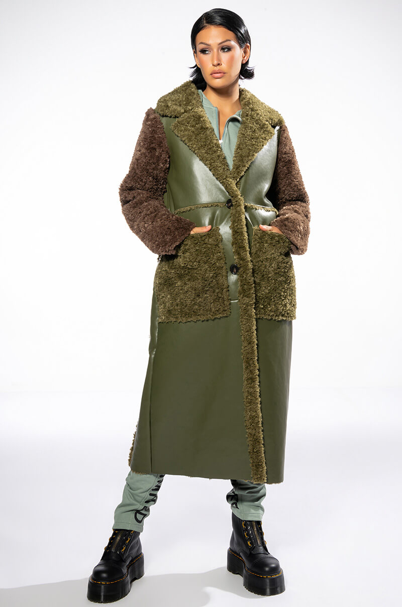 TARI TEDDY MIXED MATERIAL TRENCH COAT