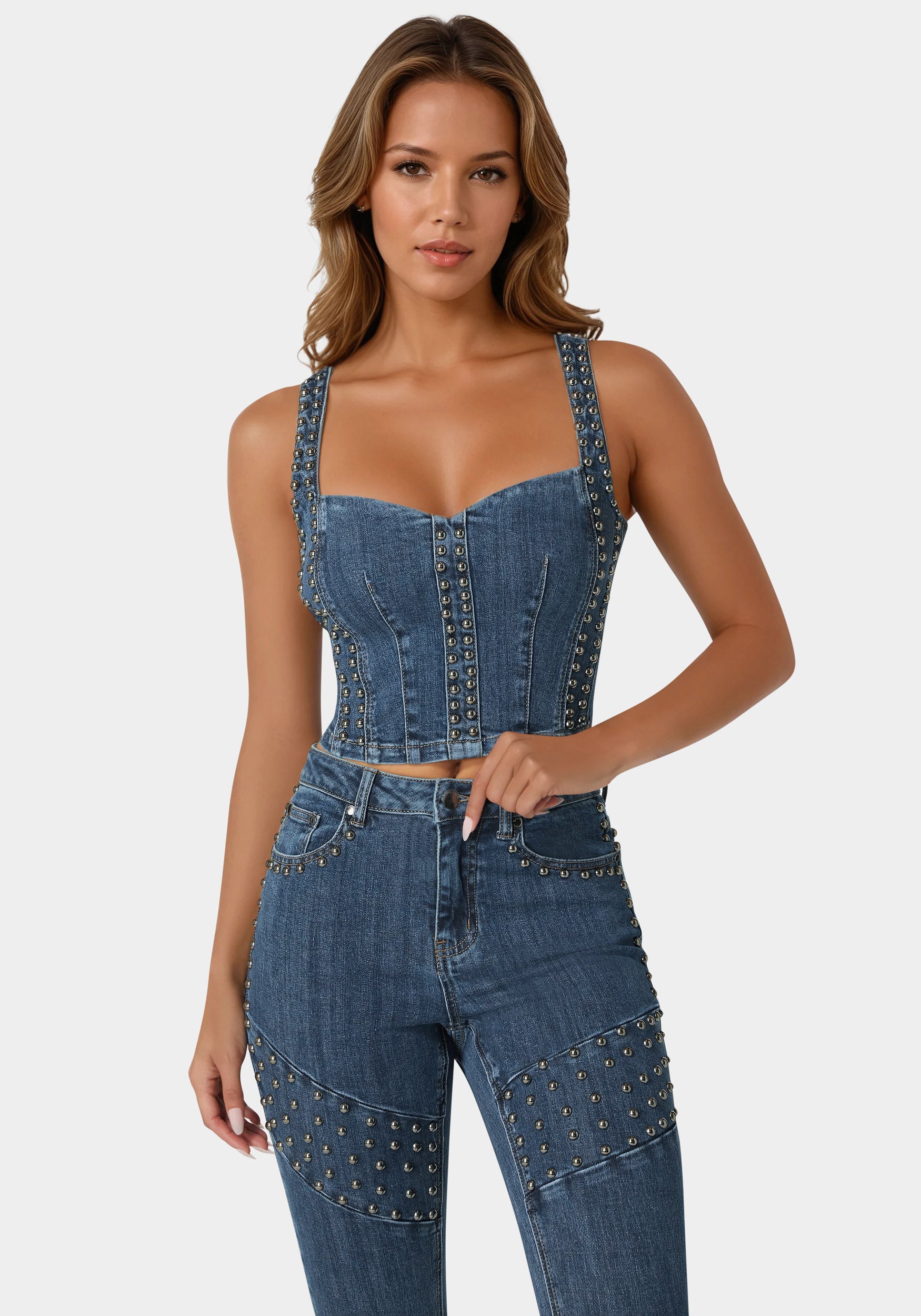 Studded Denim Corset