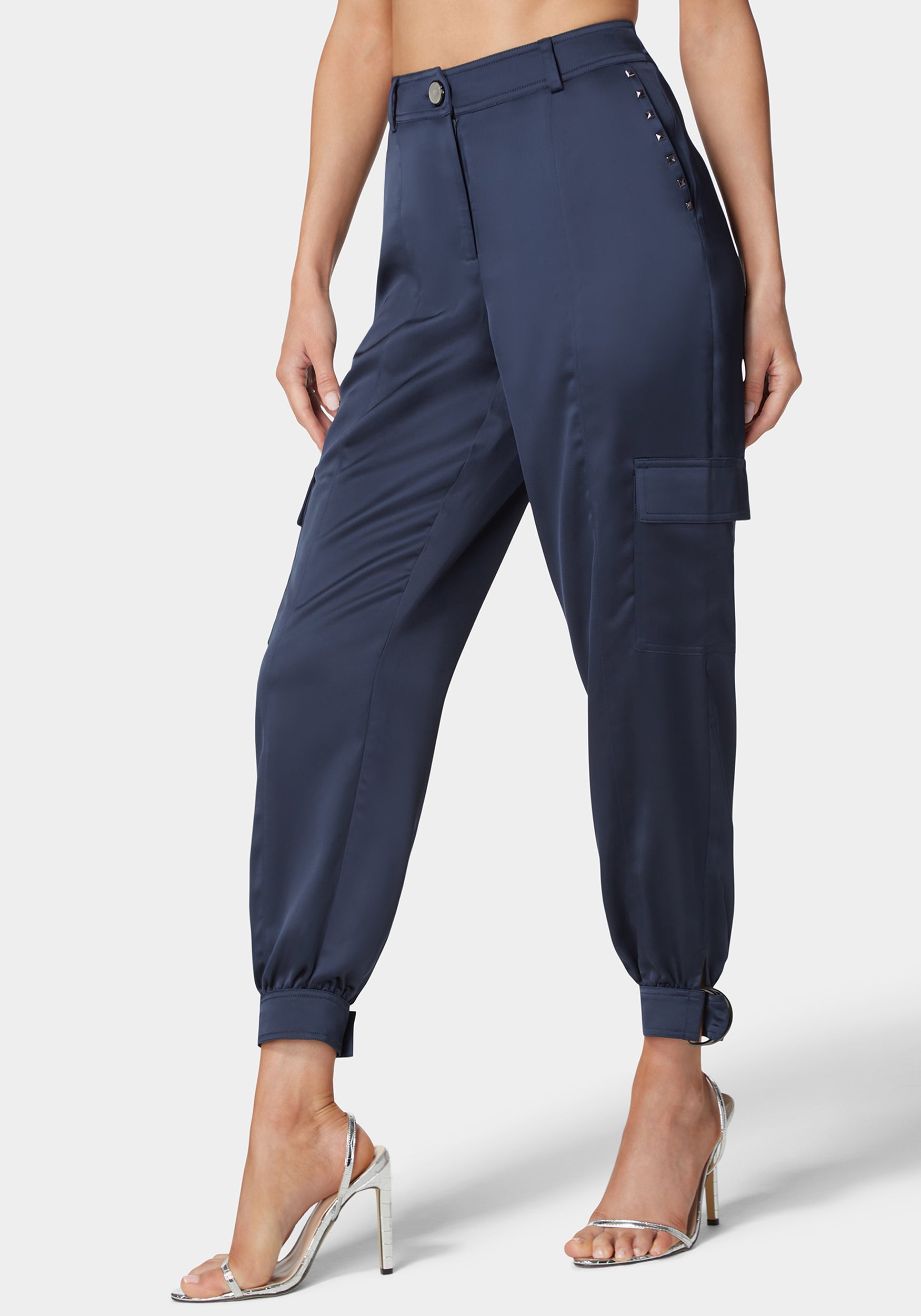 Natural Waist Stud Detail Satin Jogger Pant