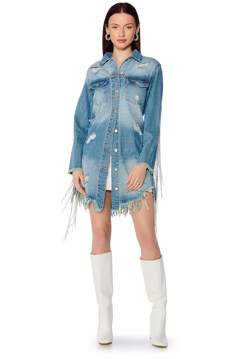 DOLLYS SIS RHINESTONE LONG DENIM JACKET