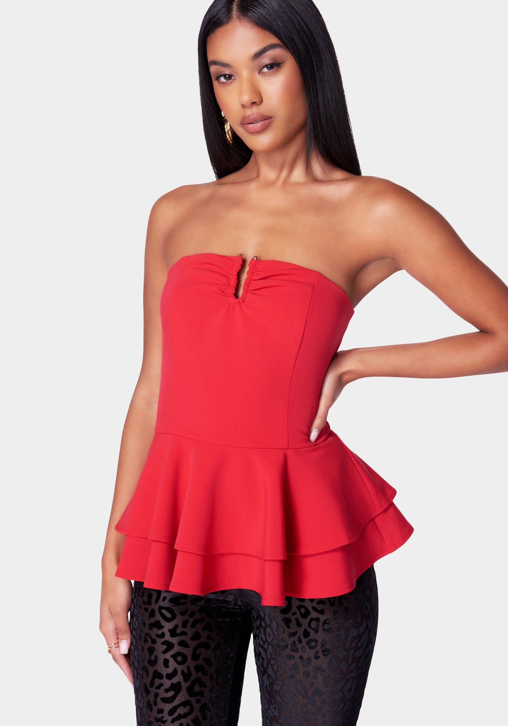 Strapless U Ring Peplum Top