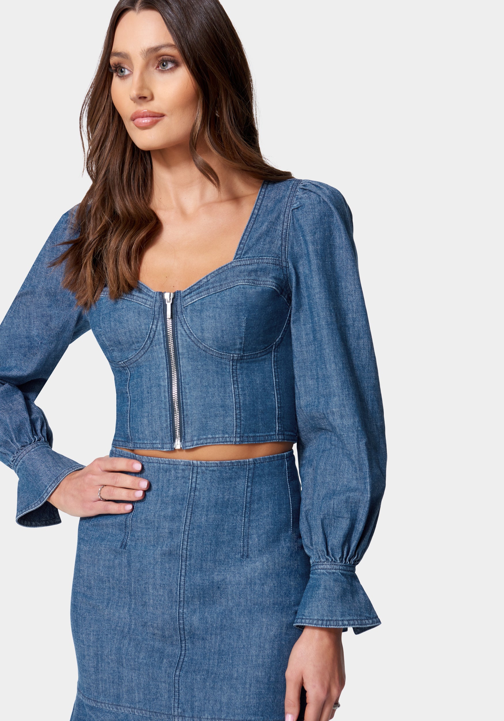 Long Sleeve Denim Bustier