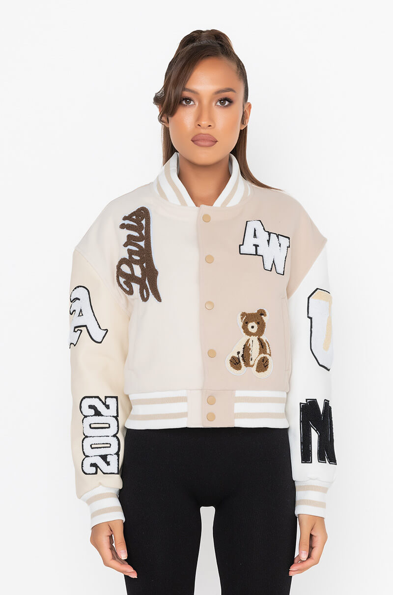 AZALEA WANG BEIGE RUELA VARSITY JACKET