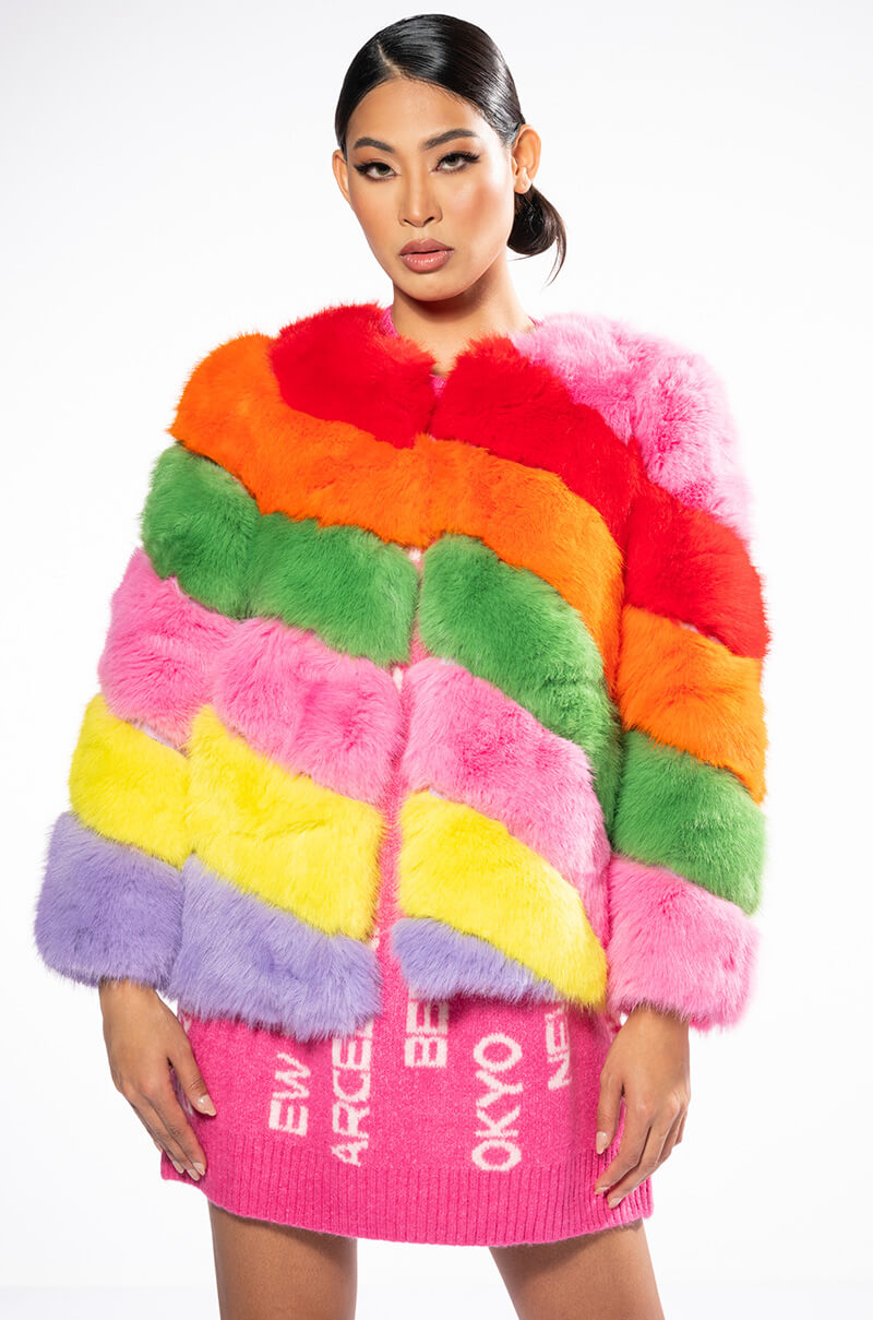 JAYLEY BRAND FAUX FUR RAINBOW JACKET