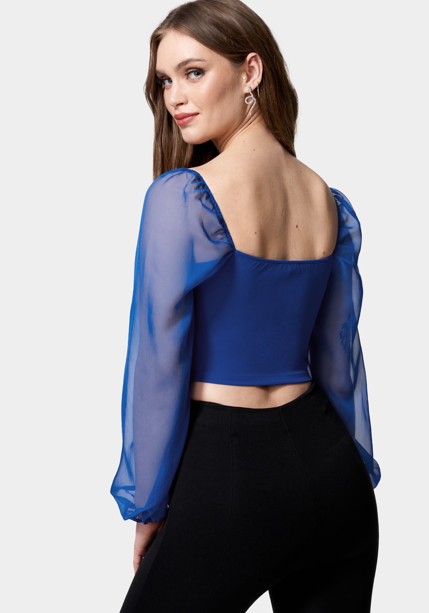 Chiffon Sleeve Ruched Front Knit Top