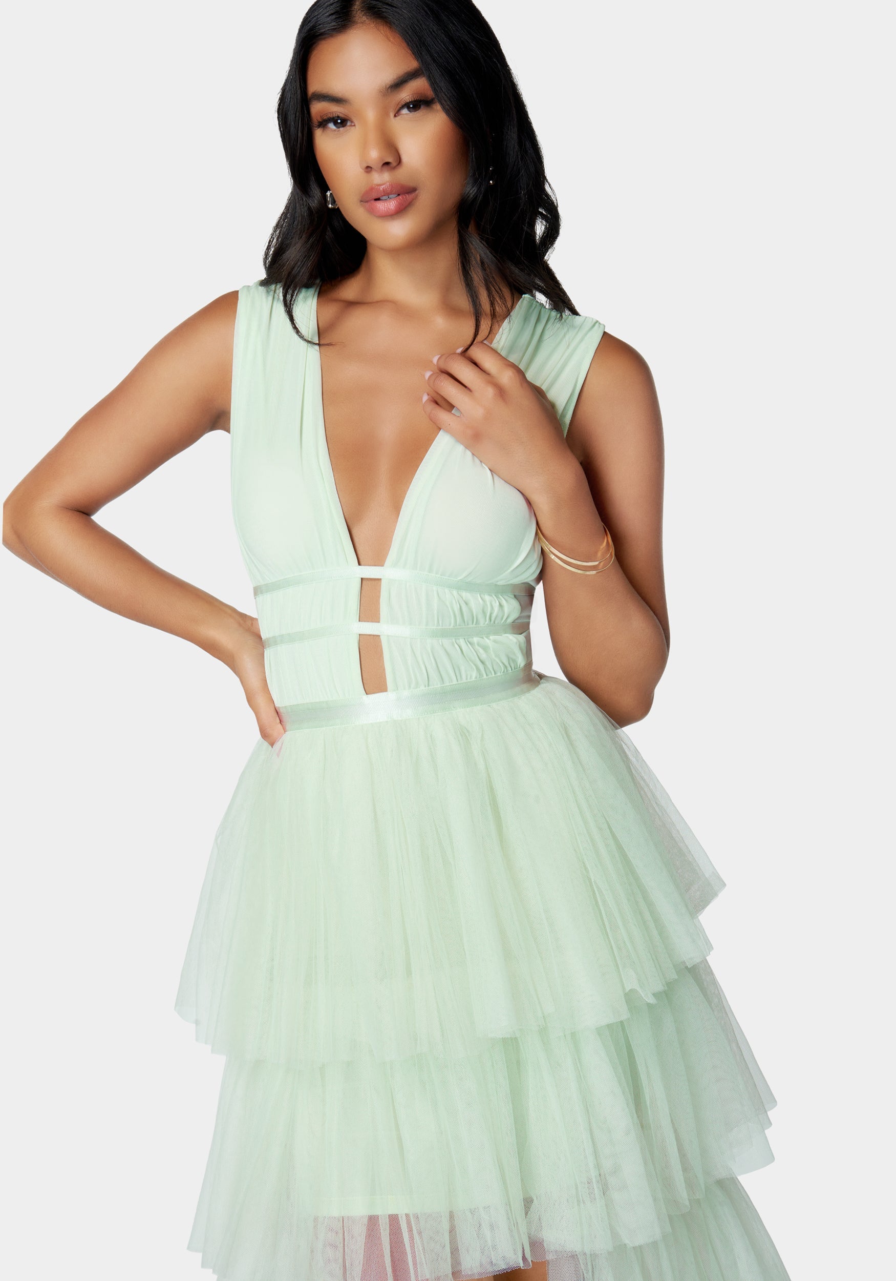 Tiered High Low Mesh Dress