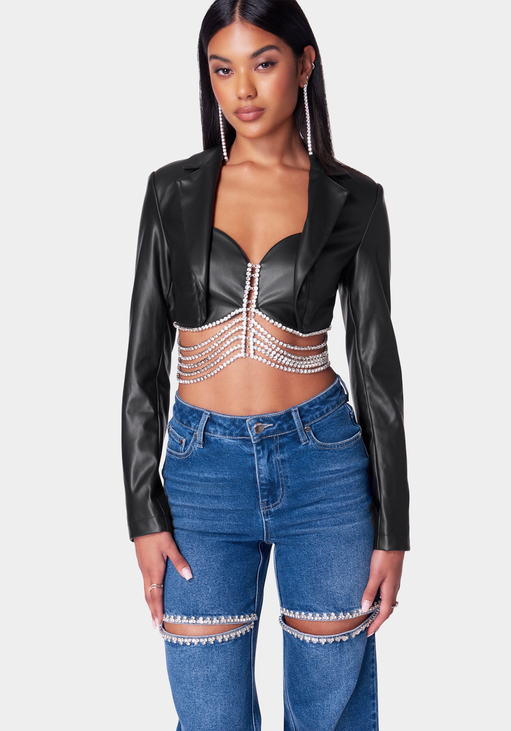 Vegan Leather Embellished Tailored Jacket