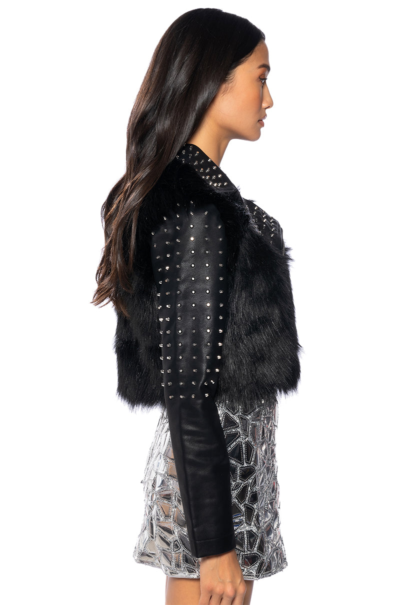 EMMS STUDDED FAUX FUR JACKET