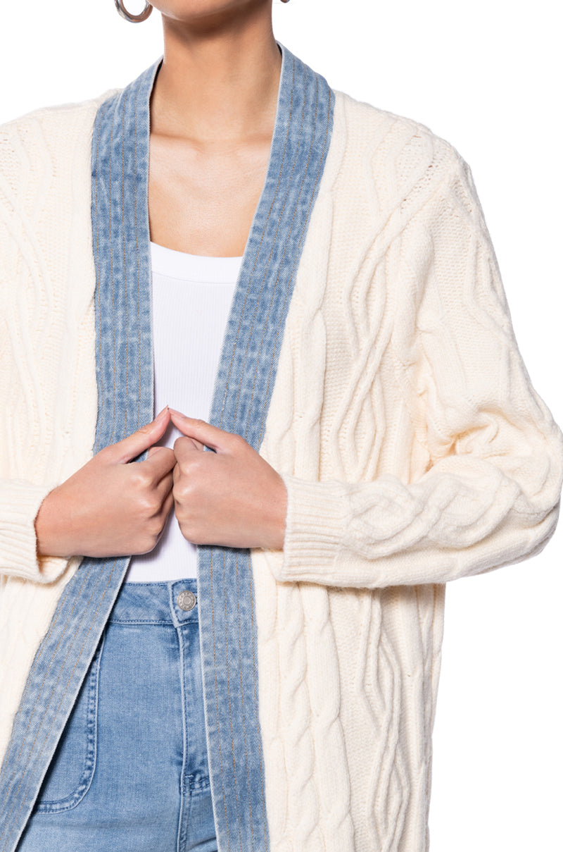 ZHARA LONG KNIT DENIM TRIM TRENCH