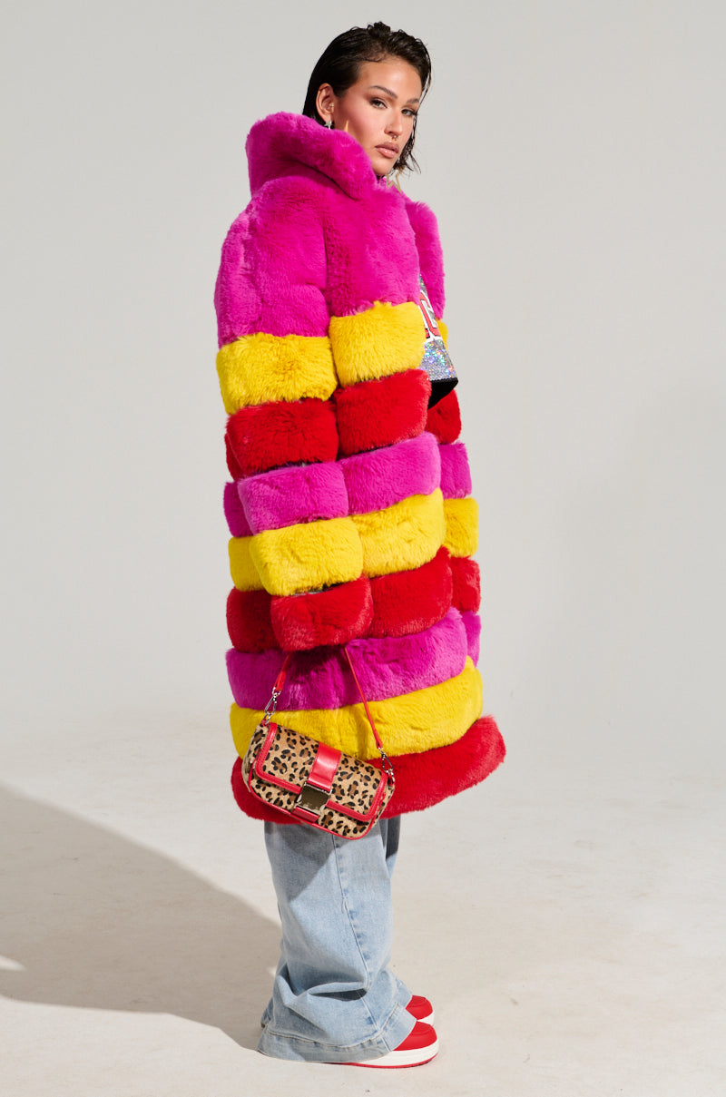 RAMI MULTI COLOR FAUX FUR PANEL TRENCH COAT