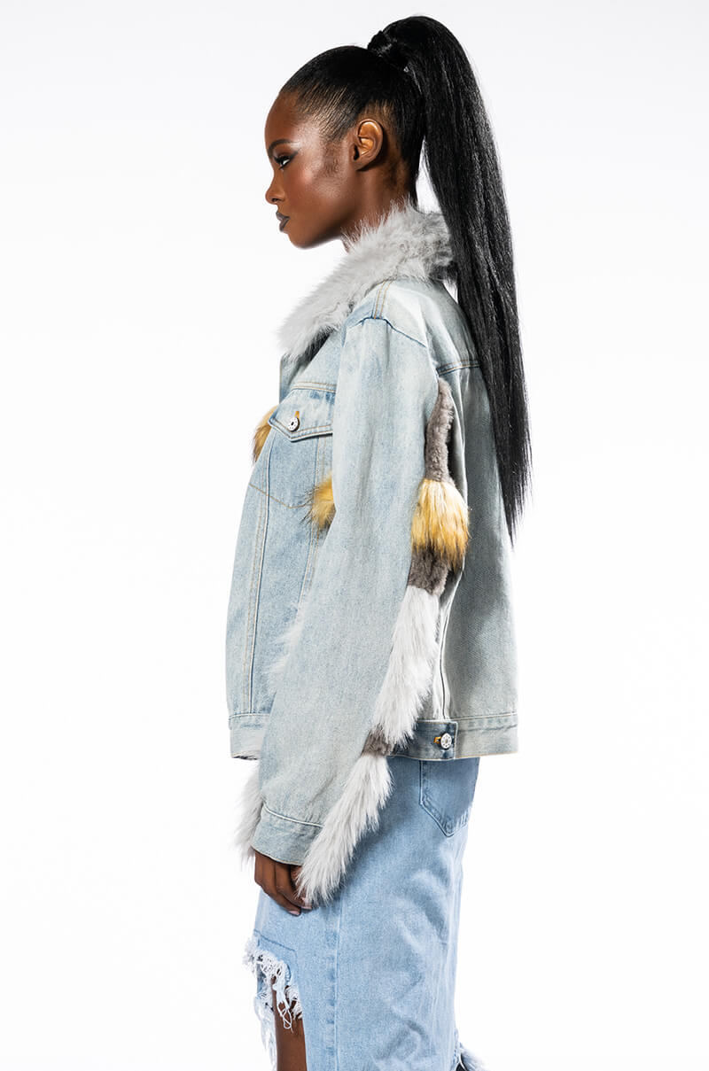 BIA FAUX FUR LAYERED DENIM