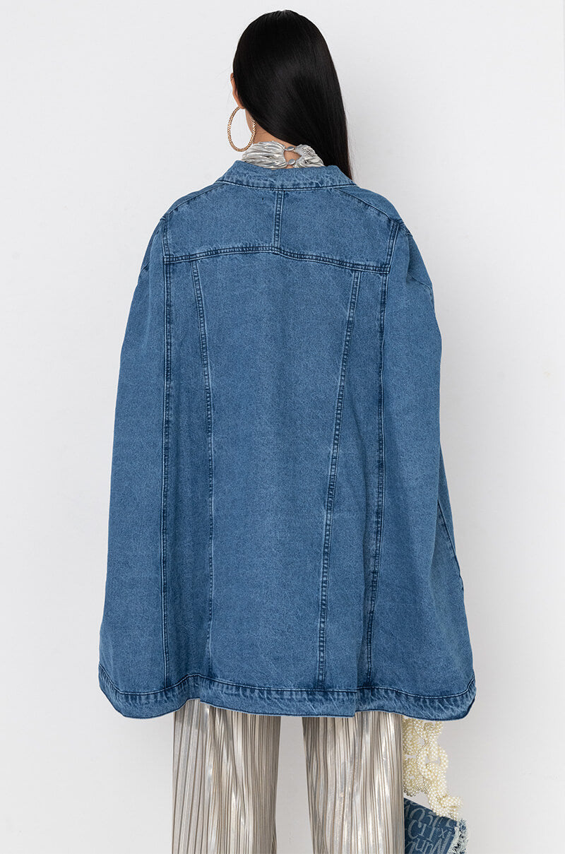 DON'T TALK LOUD DENIM TRENCH PONCHO