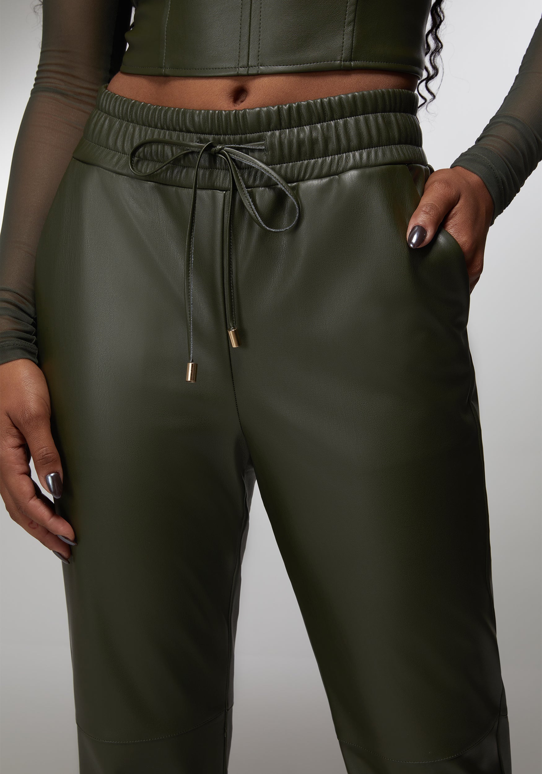 Natural Waist Vegan Leather Jogger