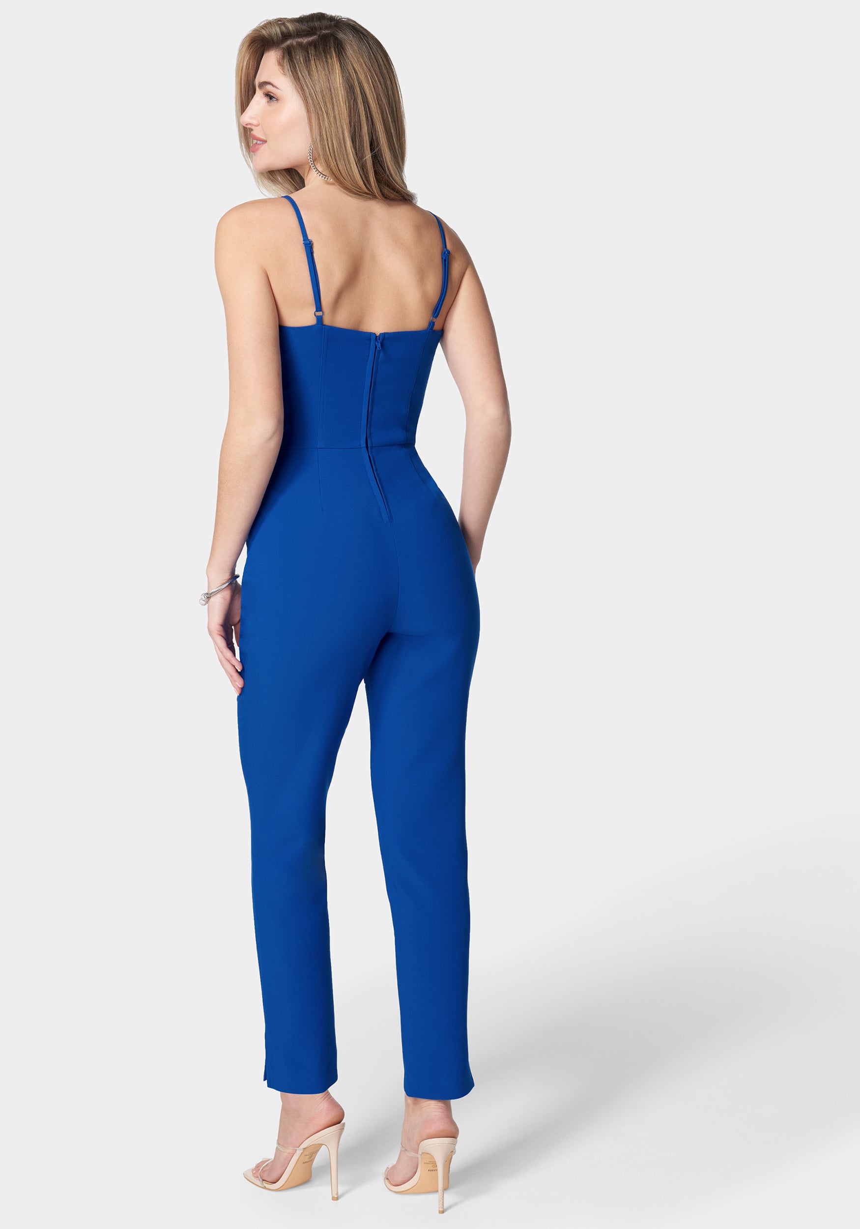 Lace Up Neckline Slim Leg Jumpsuit