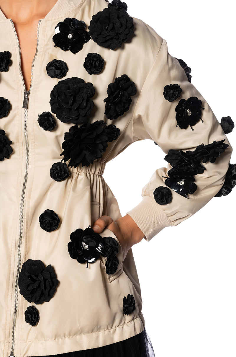 THE LUXE LIFE MAXI TRENCH WITH SEQUIN FLOWERS