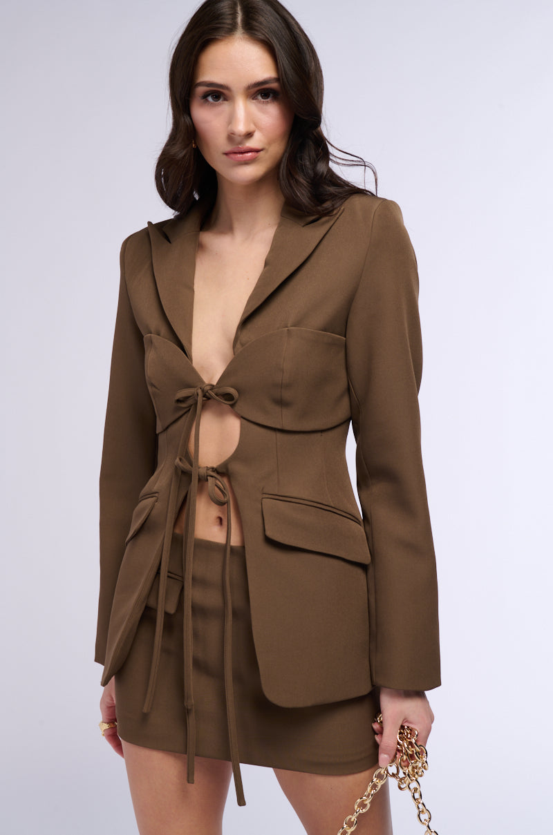 MOCHA LUV TIE FRONT BLAZER