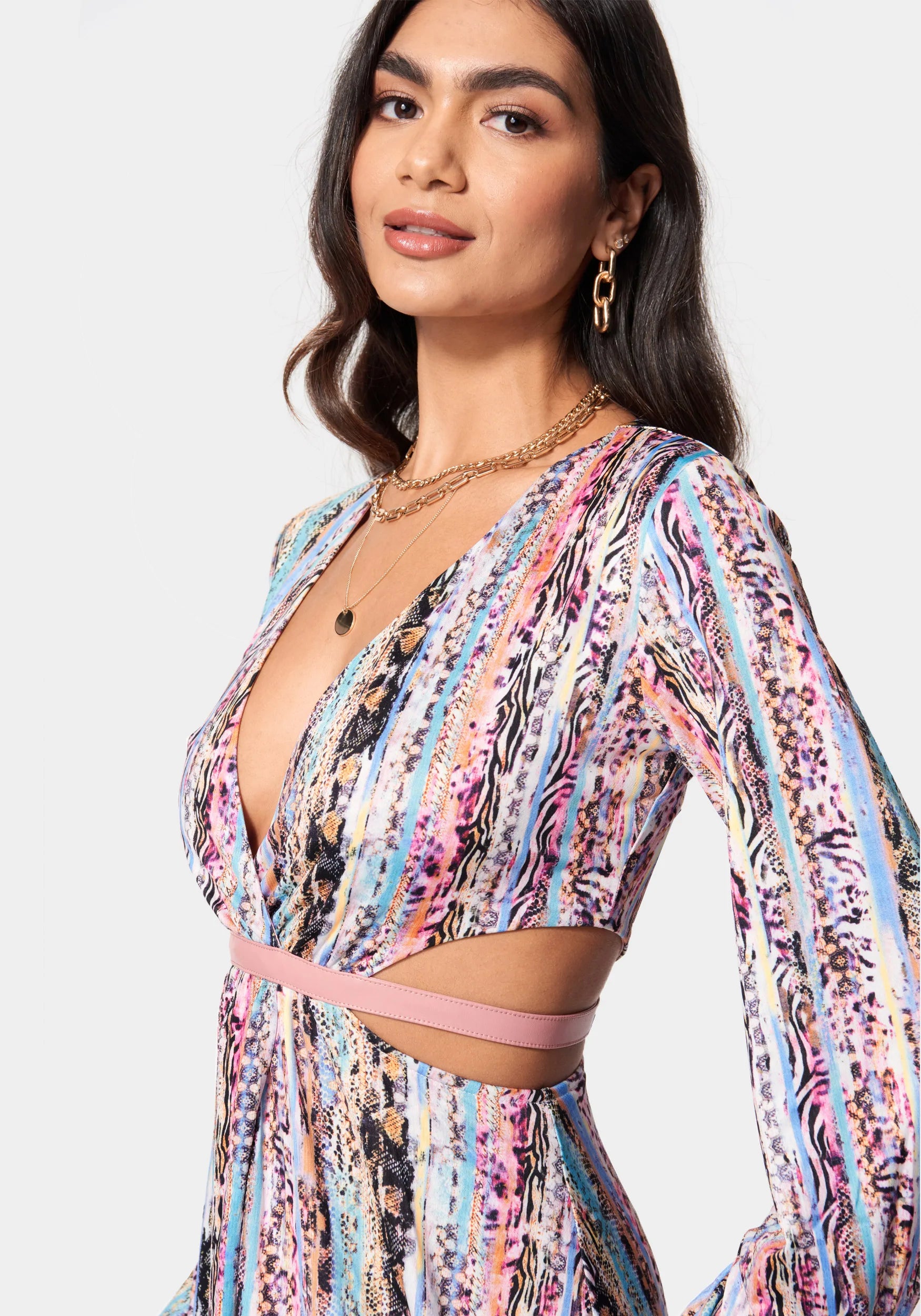 Printed Knit Deep V Maxi