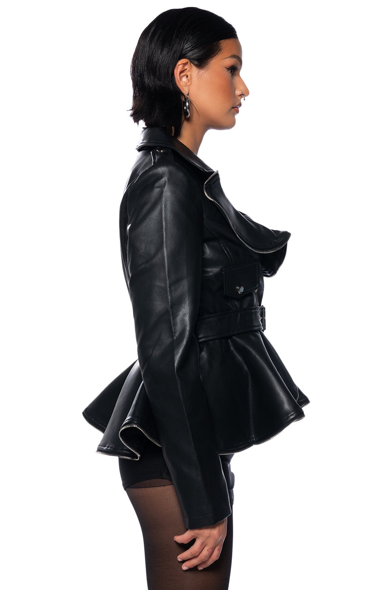 ZIPPY HEM PEPLUM MOTO JACKET