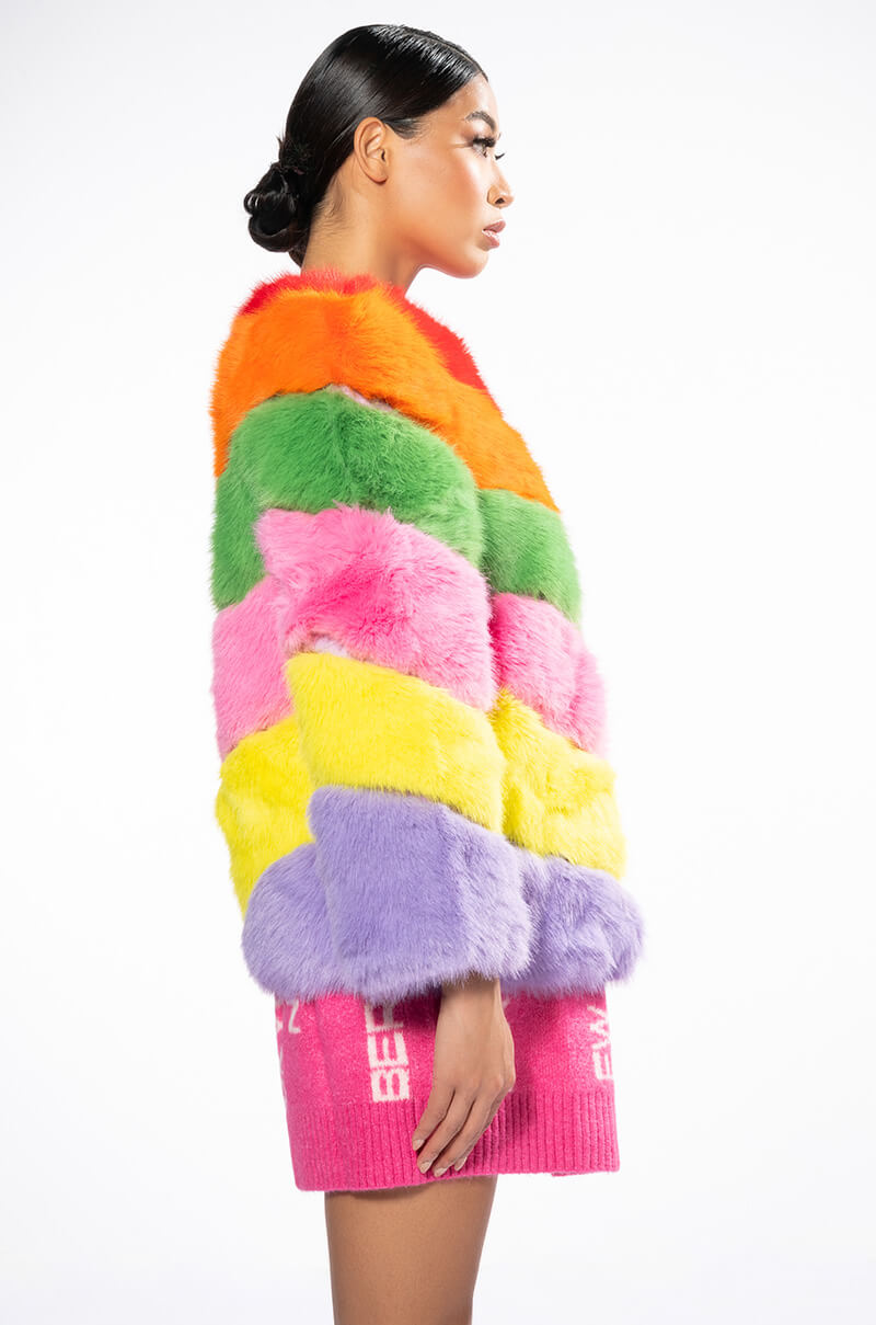 JAYLEY BRAND FAUX FUR RAINBOW JACKET