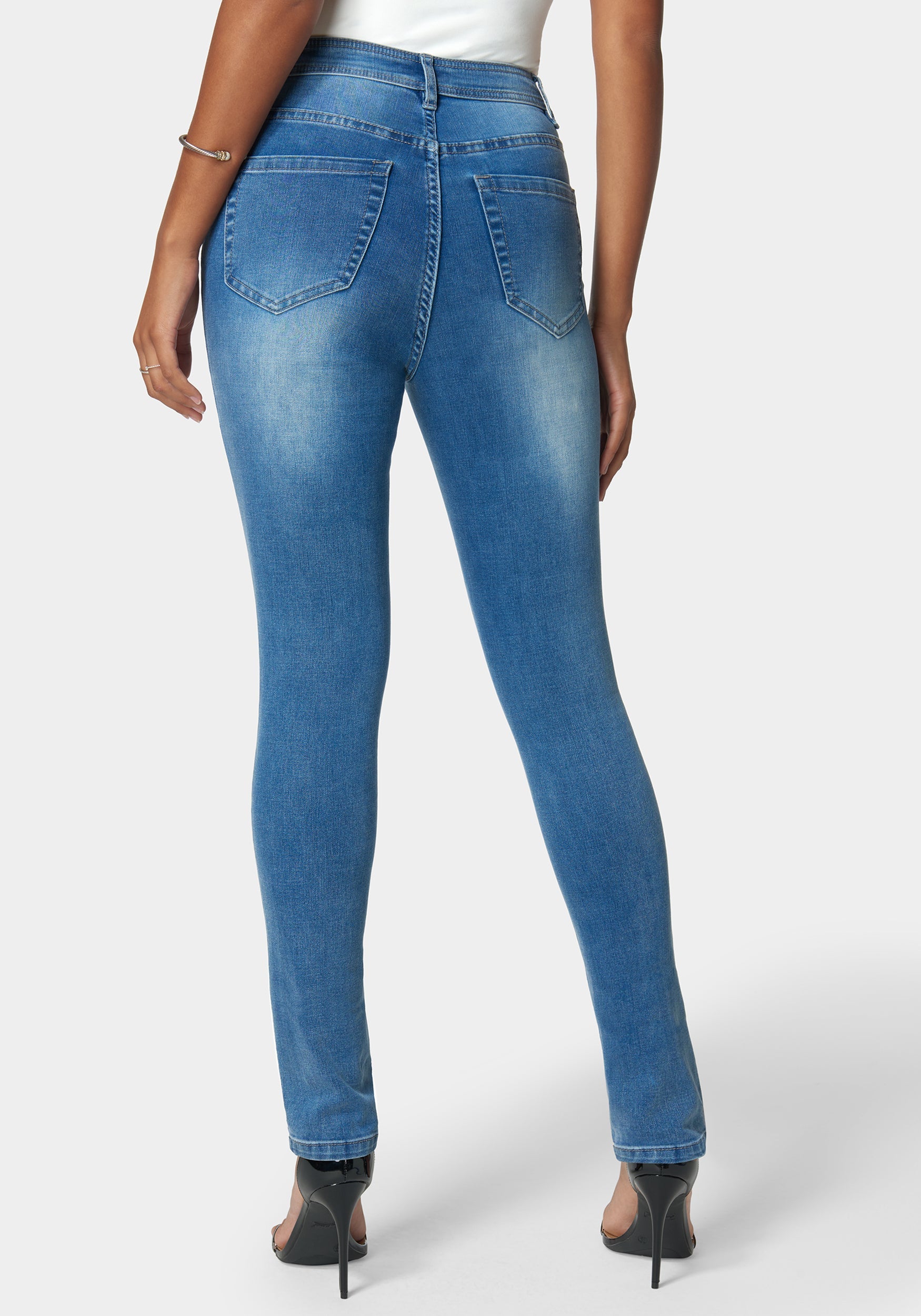 Skinny High Waist Denim With Multi Front Buttons