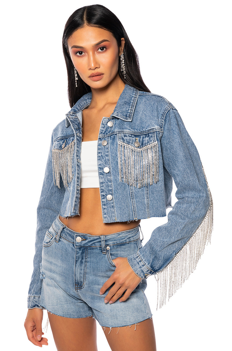 AZALEA WANG JULES DENIM WITH RHINESTONES