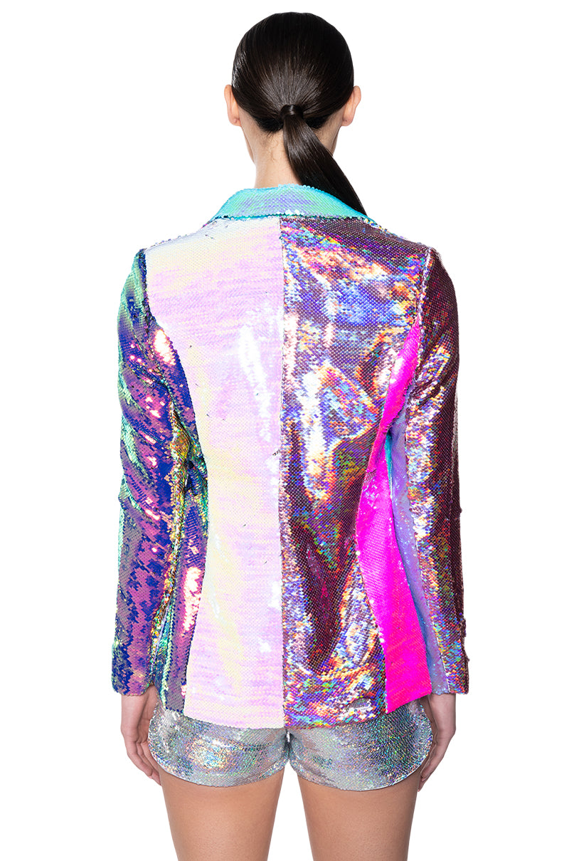 SEQUIN COLOR BLOCK BLAZER