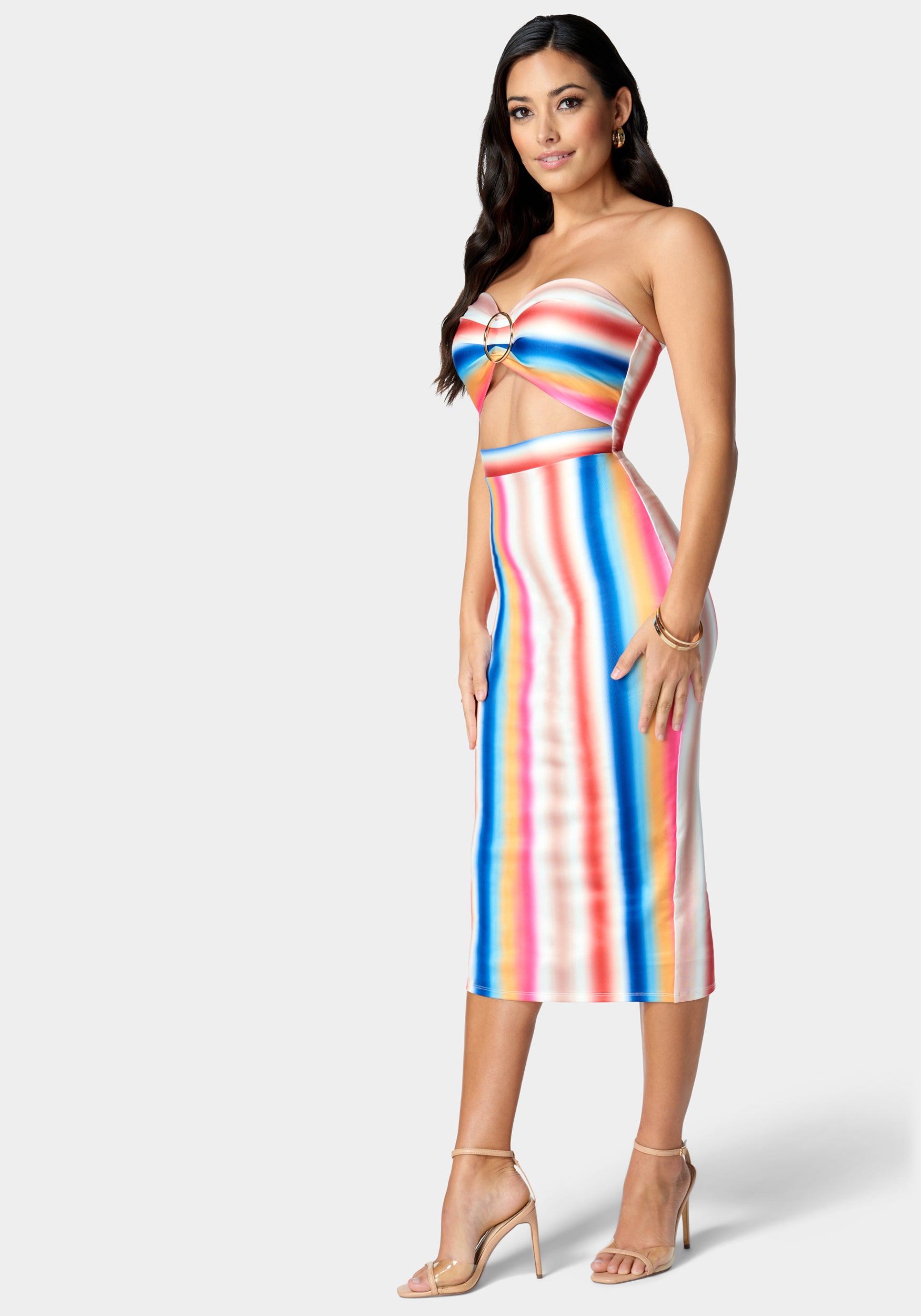 Printed Front Cutout Midi Dress