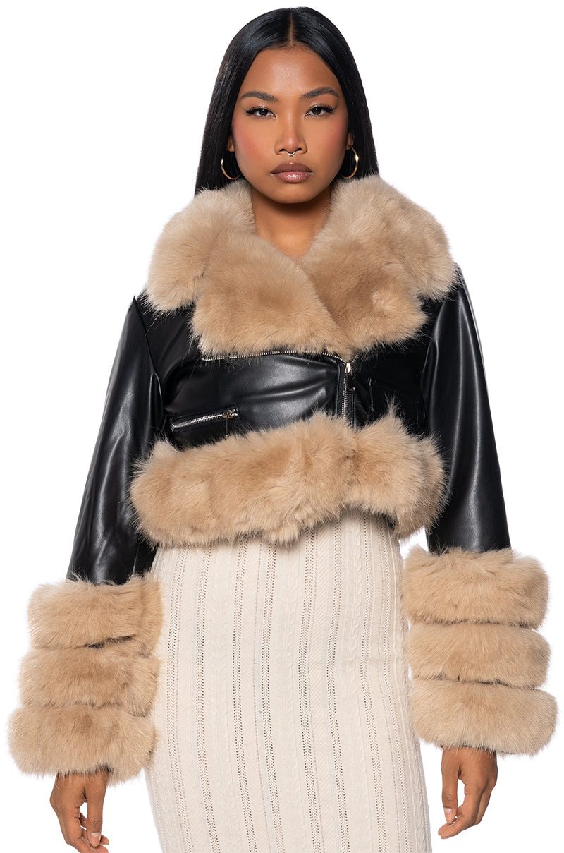 TALK THE TALK FAUX FUR MOTO JACKET