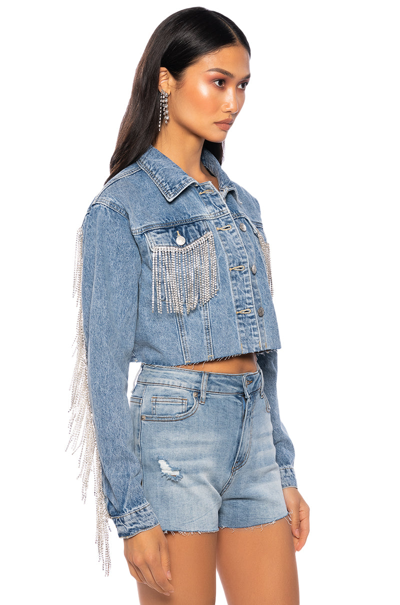 AZALEA WANG JULES DENIM WITH RHINESTONES