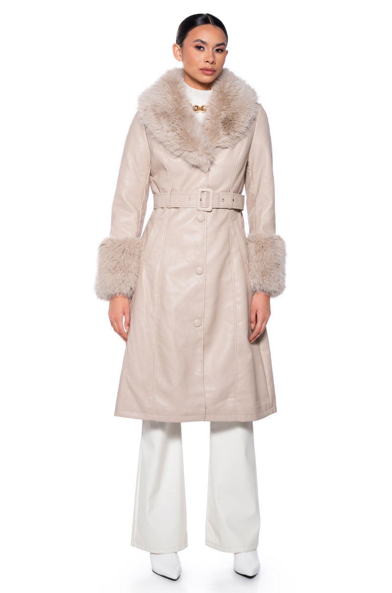 AZALEA WANG KAYA PU TRENCH WITH FUR LINING IN BEIGE