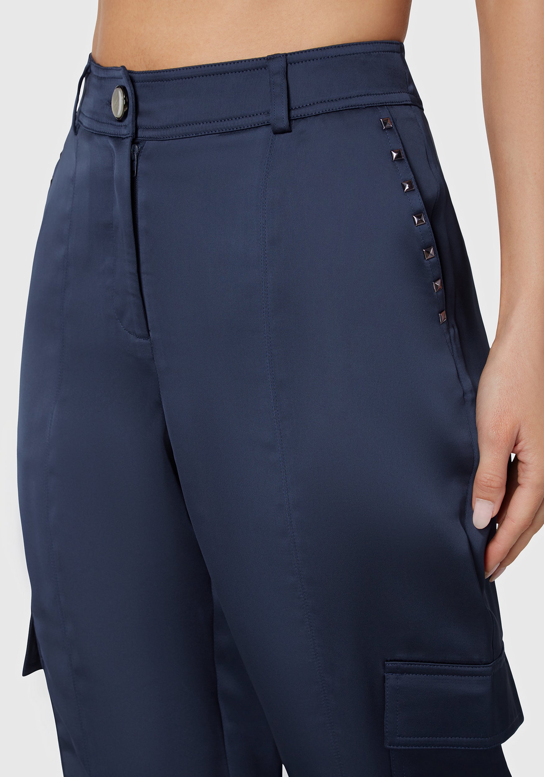 Natural Waist Stud Detail Satin Jogger Pant