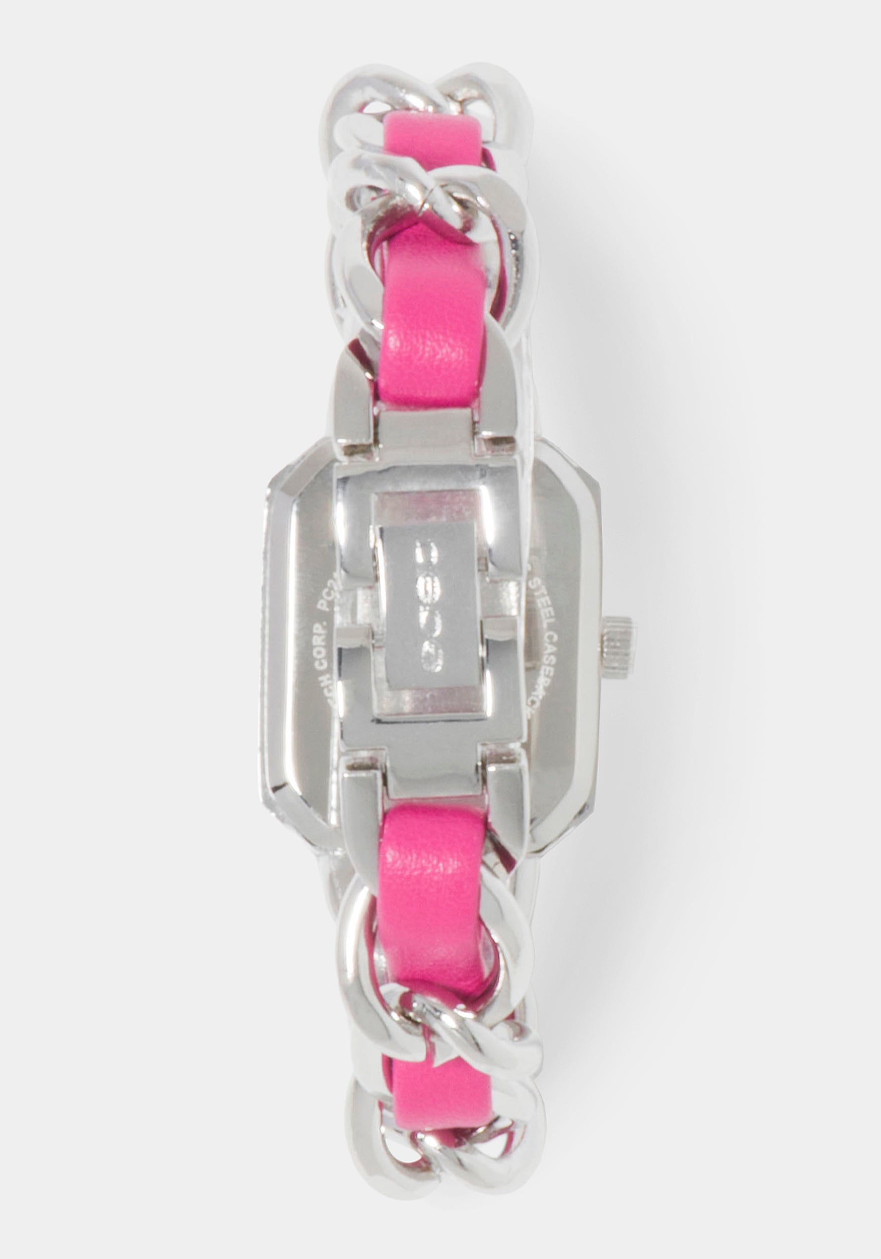 Pink Strap and Silver Metal Chain Link Bracelet Watch