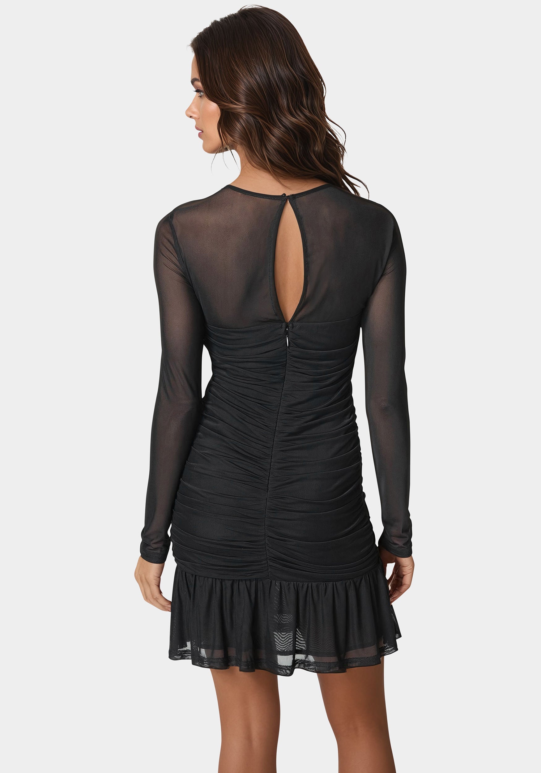 Flounce Mesh Longsleeve Mini Dress