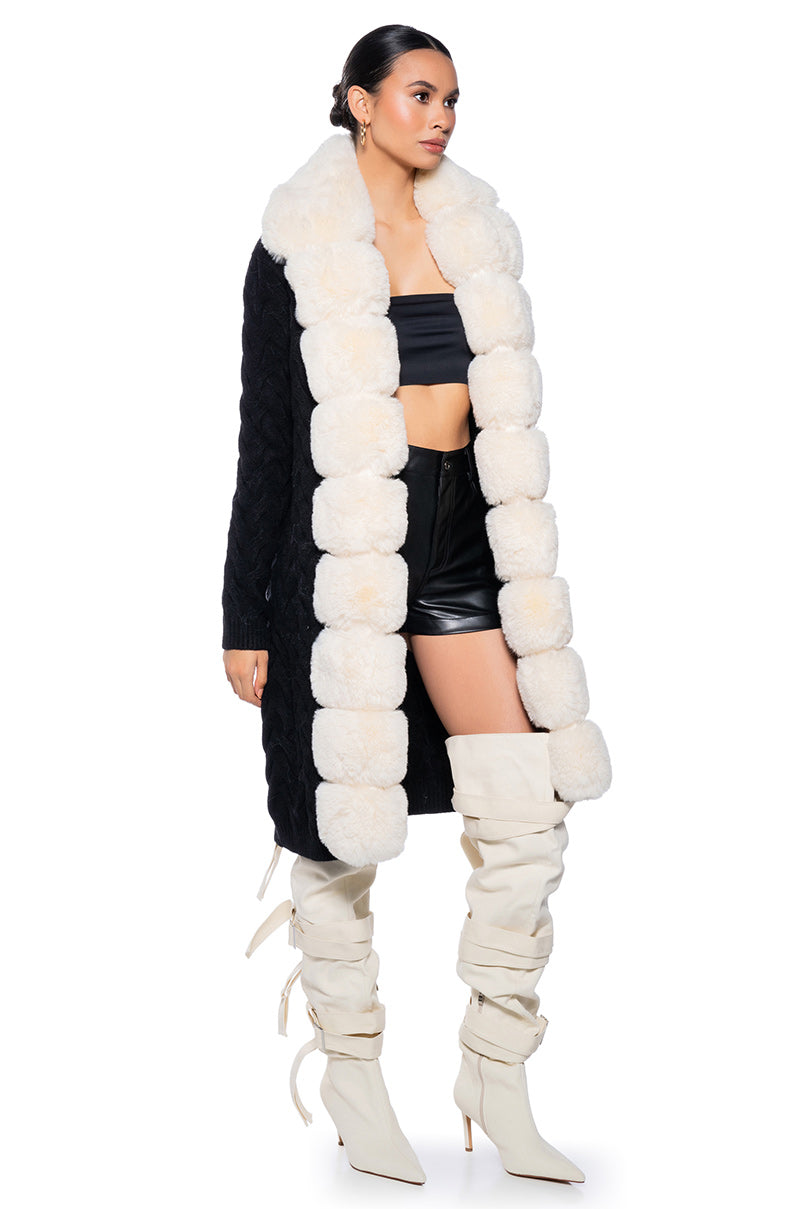 BABBS KNIT TRENCH WITH FAUX FUR LINING