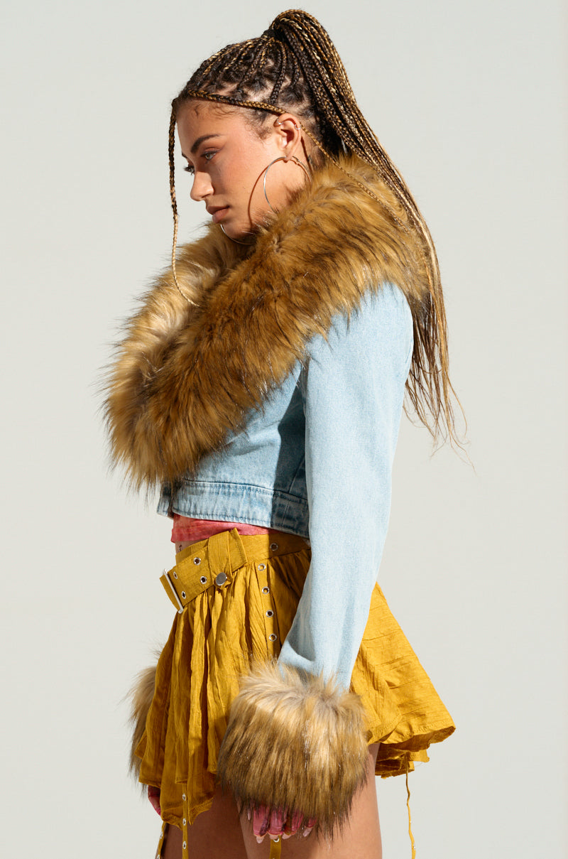 NEW GISELE CROPPED FUR TRIM JACKET