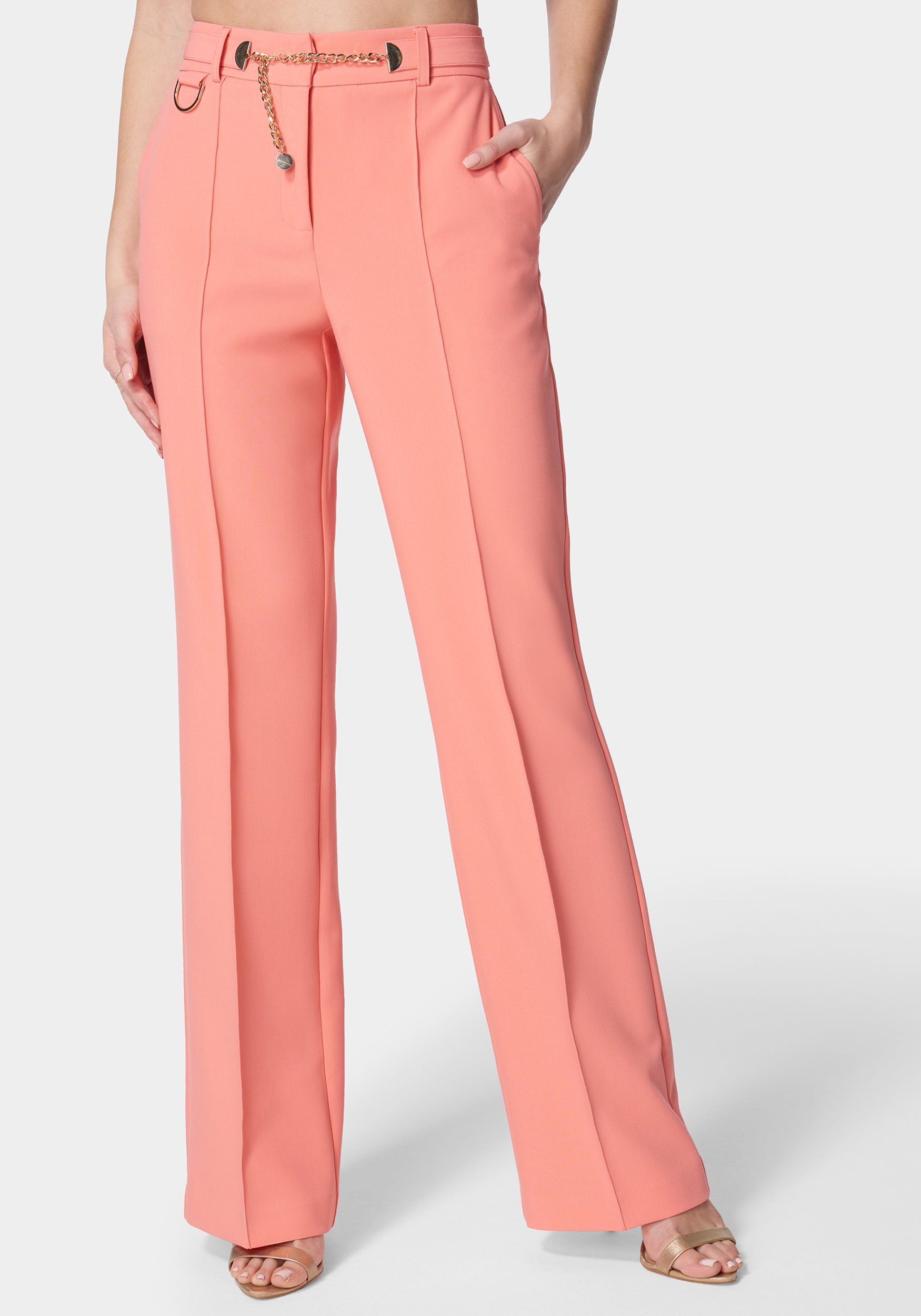 High Waist Belt Detail Wide Leg Pant