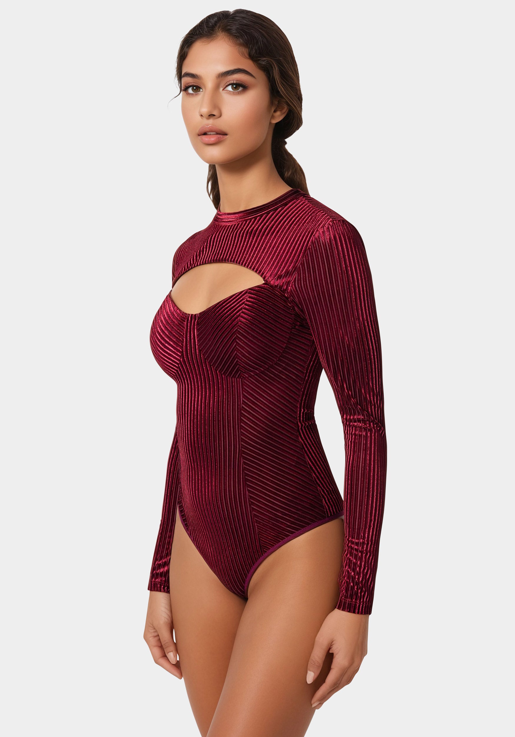 Shadow Stripe Velour Cutout Bodysuit