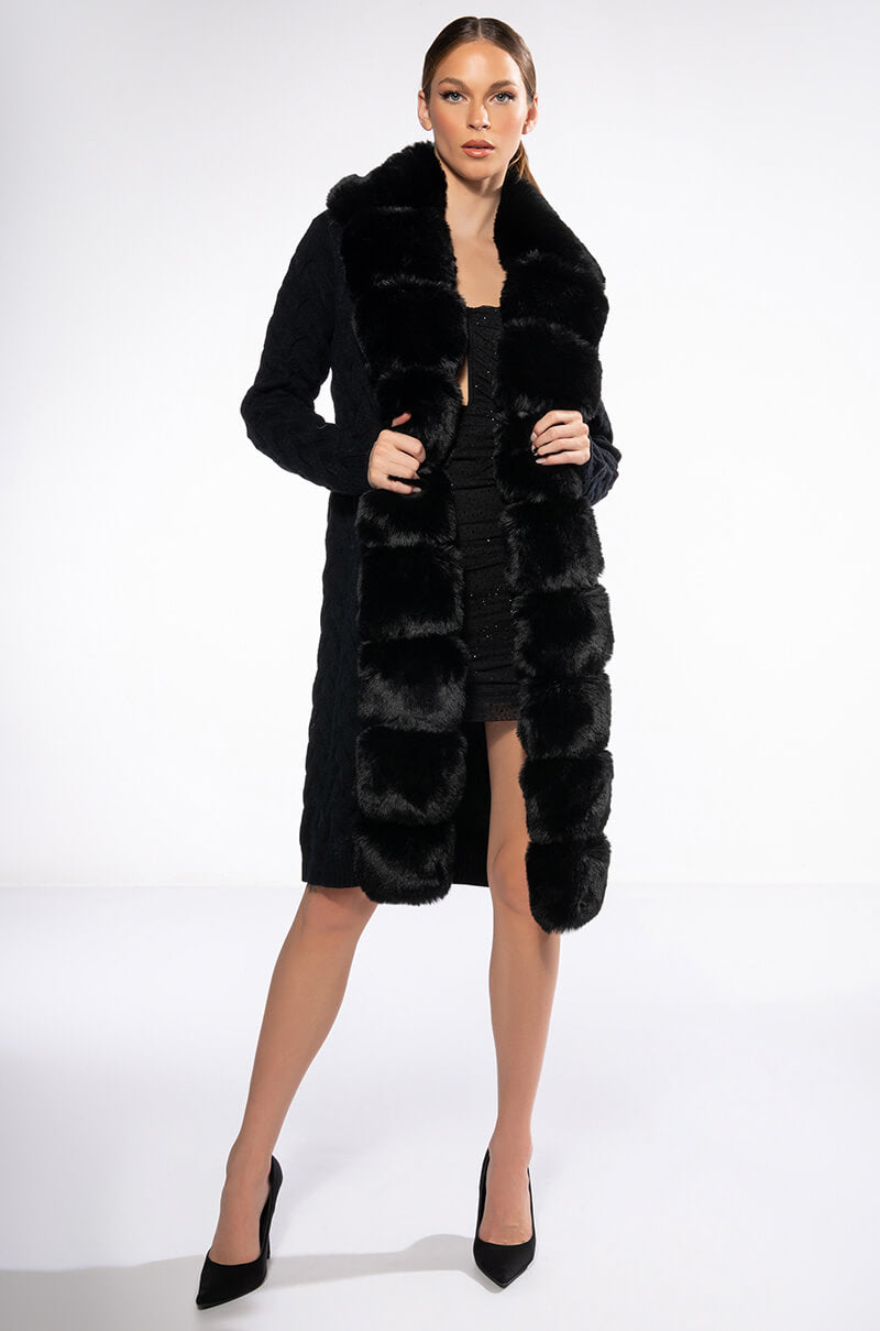 BABBS KNIT TRENCH WITH FAUX FUR LINING