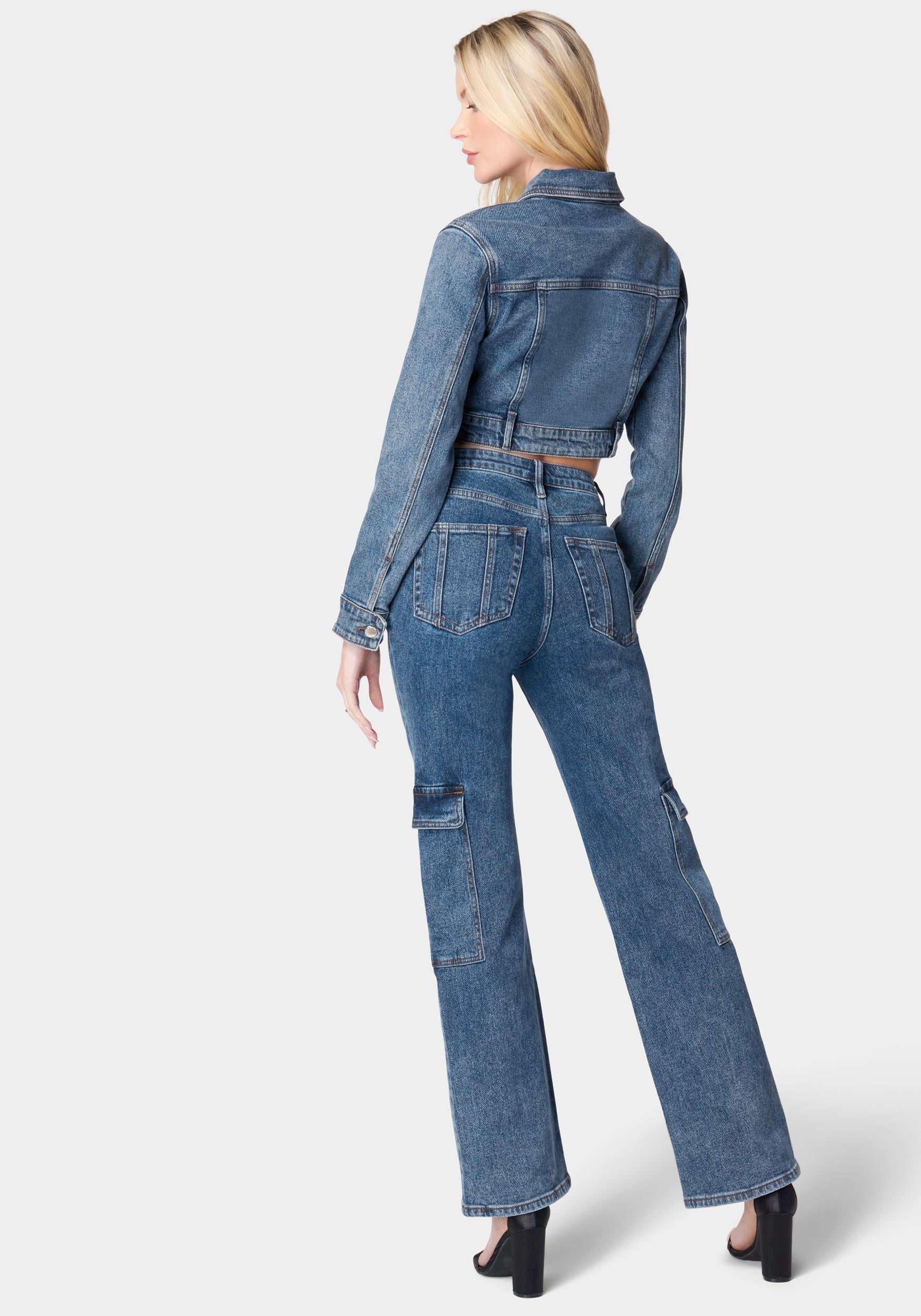 Natural Waist Wide Leg Cargo Denim Jeans