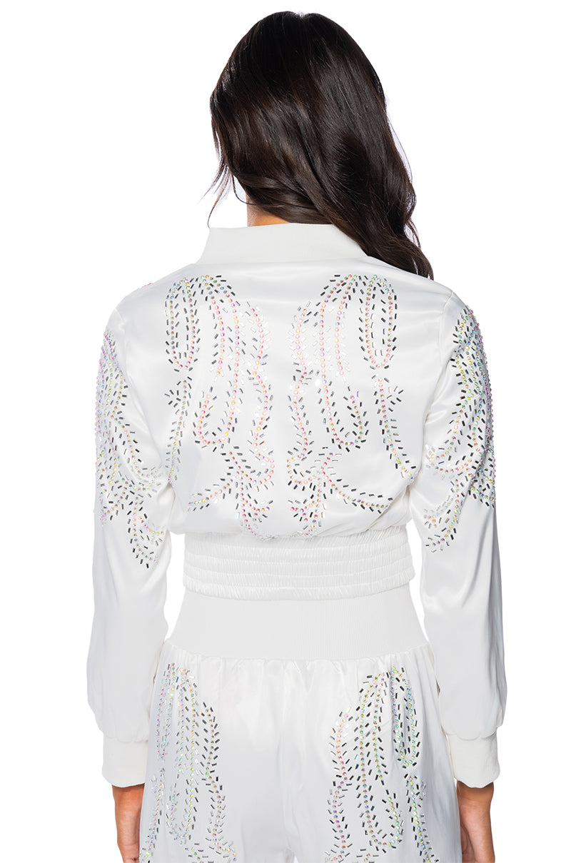 TALK FAST EMBELLISHED BOMBER