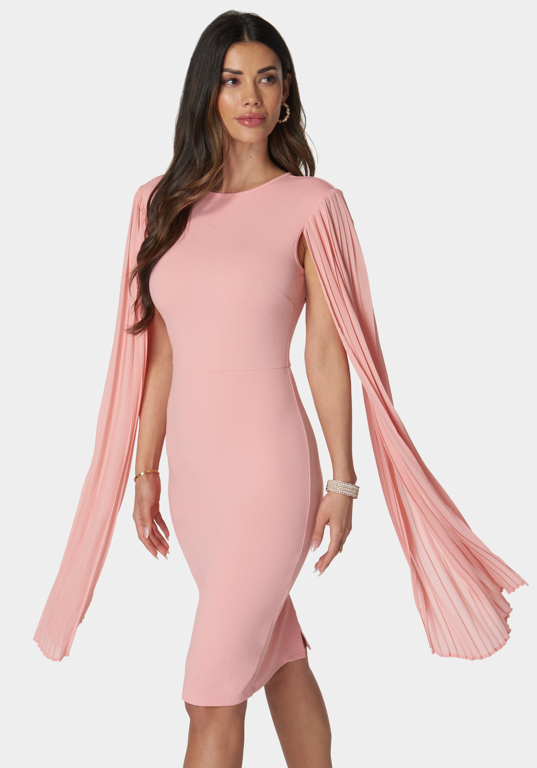 Cape Sleeve Midi Dress